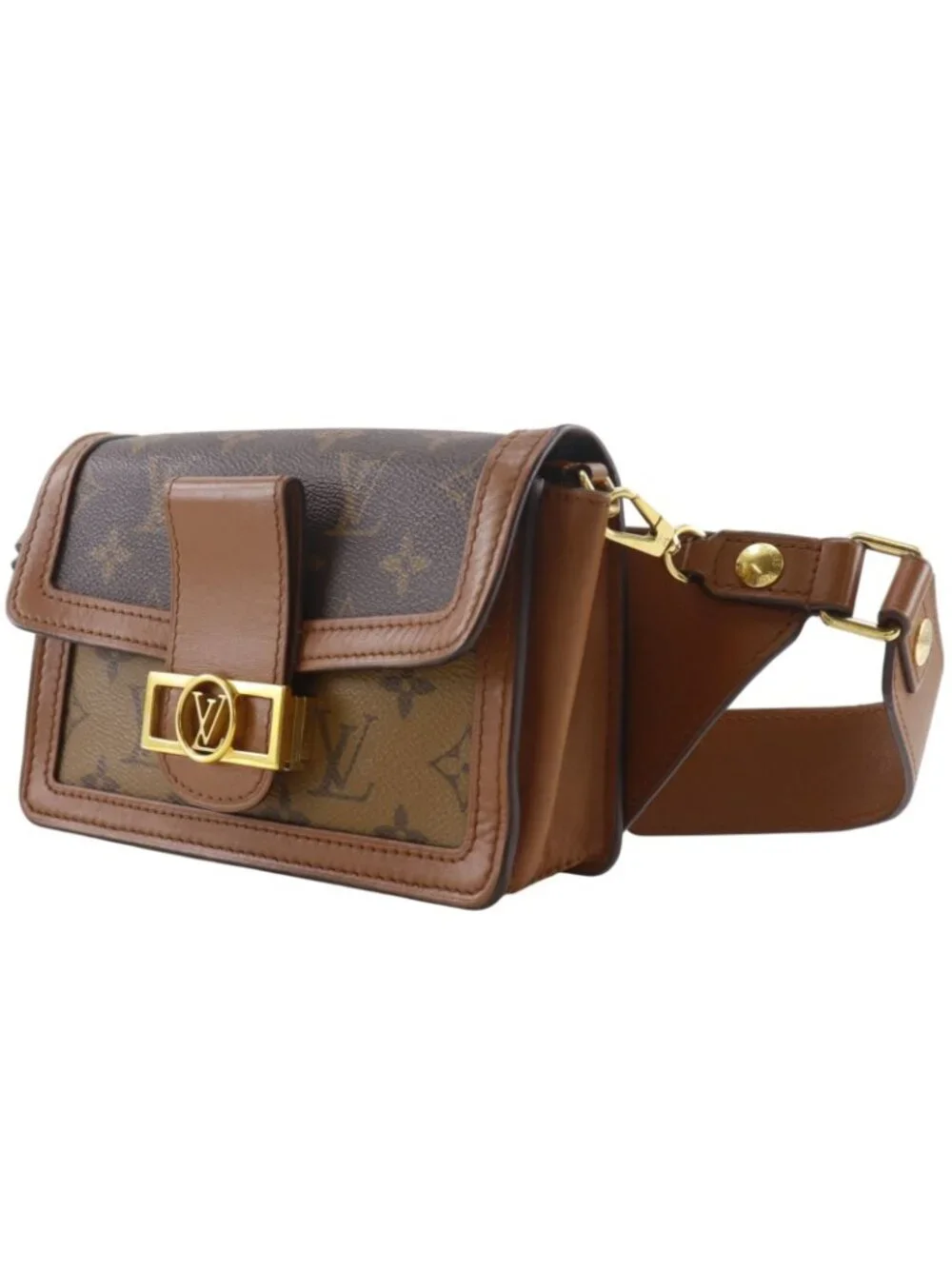 Louis Vuitton Bam Dauphine Monogram Reverse 2-Way Clutch Canvas Brown Belt